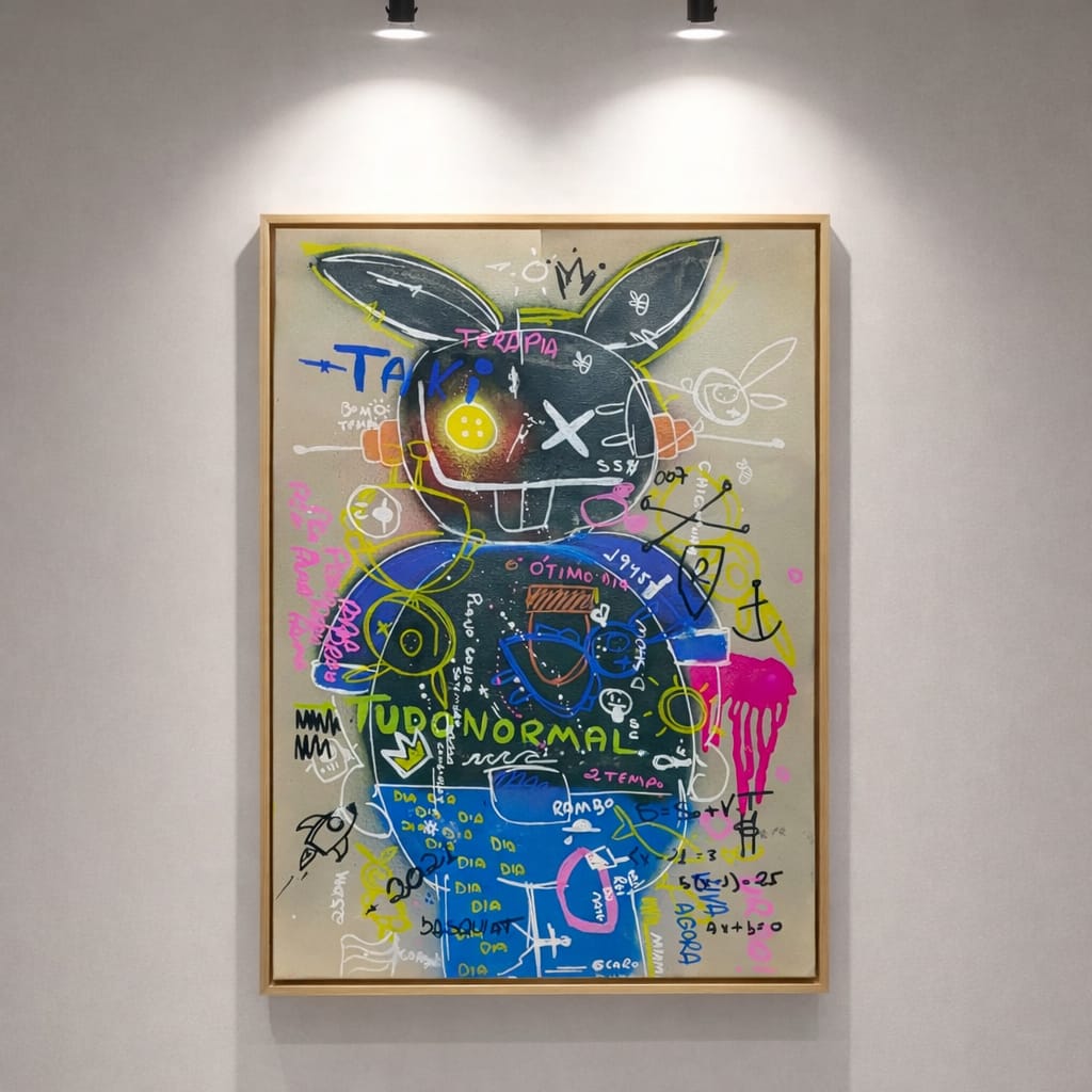 Obra colecionável da série Taki pelo Mundo — personagem autoral ROD7, arte contemporânea brasileira
